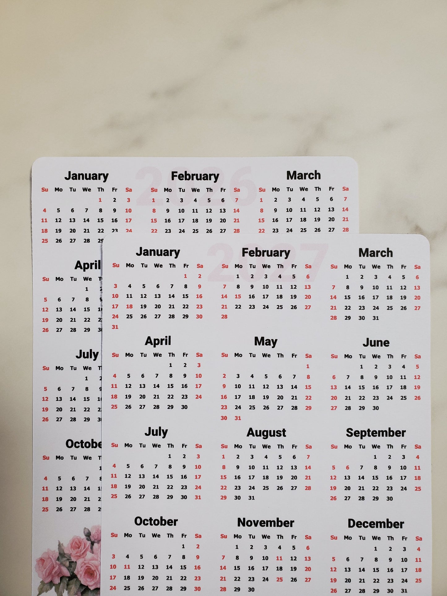 Year At A Glance Calendar Sticker - Watercolor Flowers Design