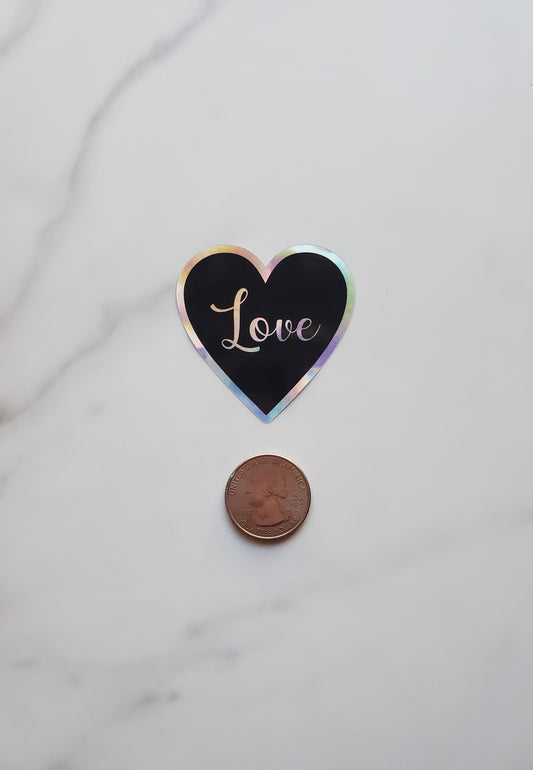 Heart With Love Text Holographic Vinyl Sticker