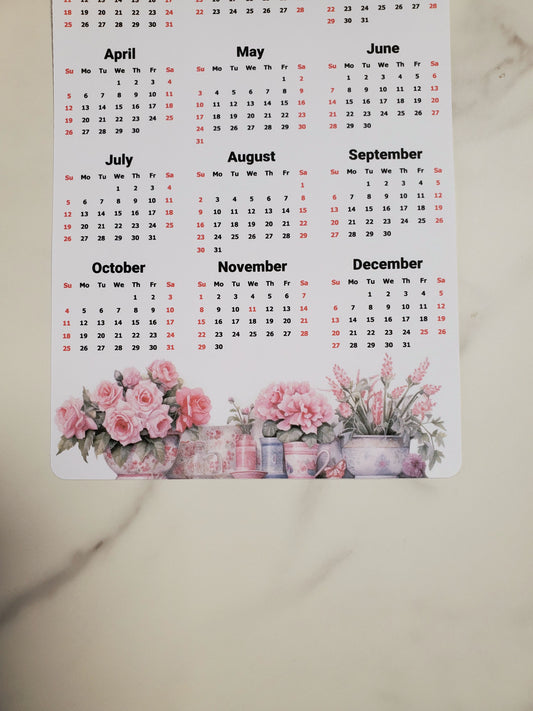 Year At A Glance Calendar Sticker - Watercolor Flowers Design