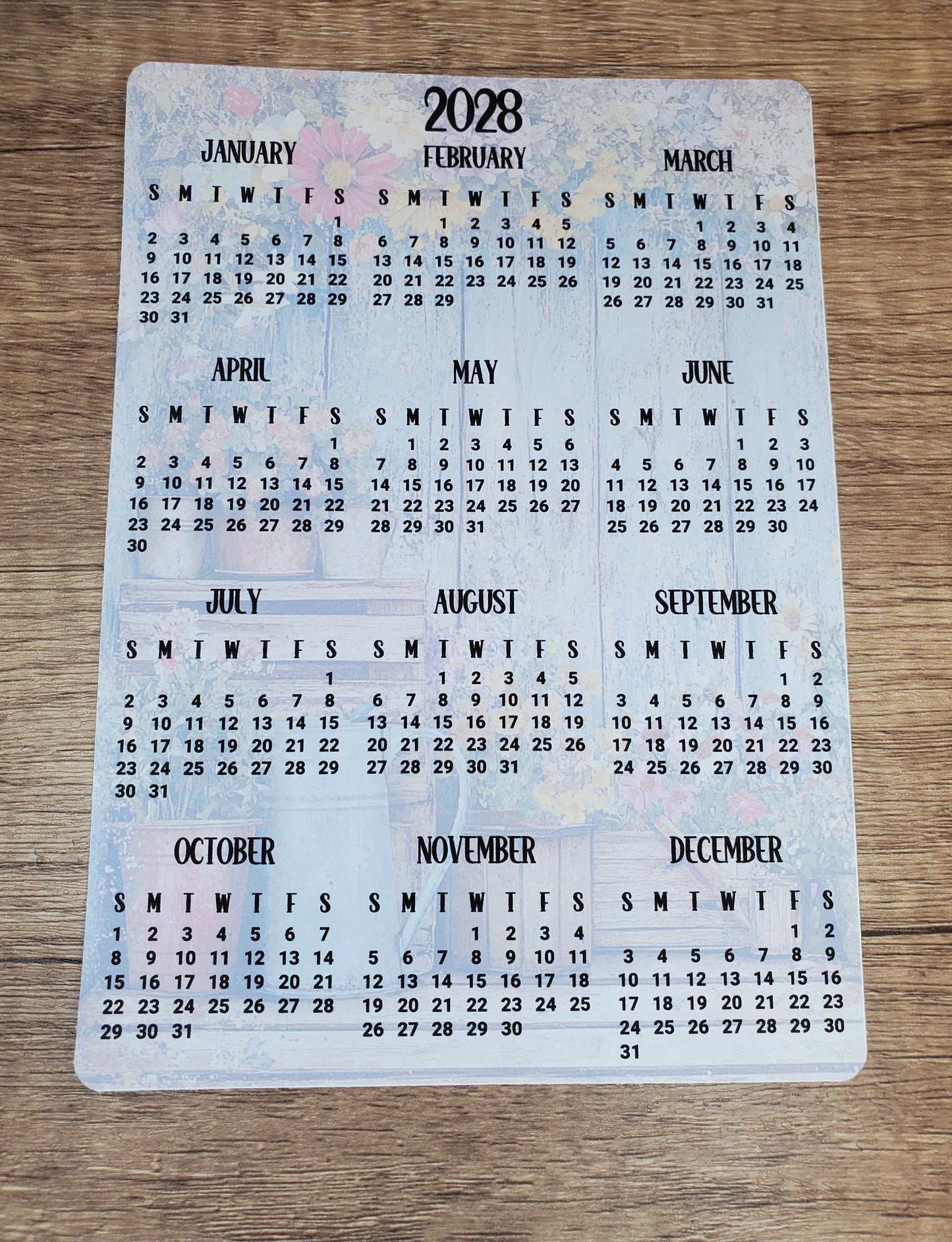 Year At A Glance Calendar Sticker Rustic and Flowers Design