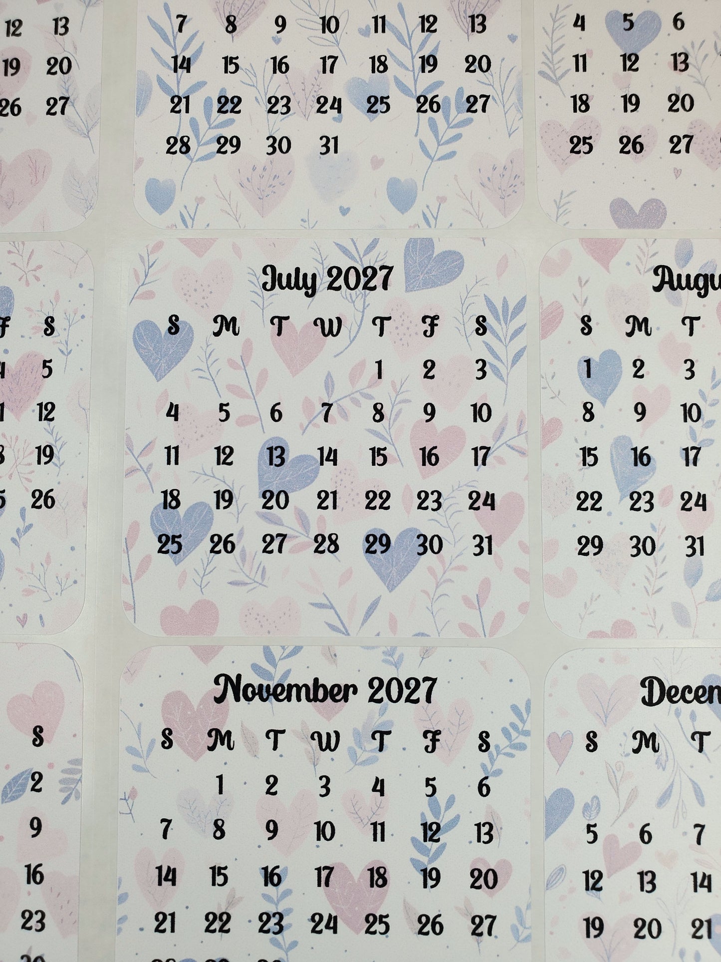 Mini Calendar Stickers with Hearts - Style D