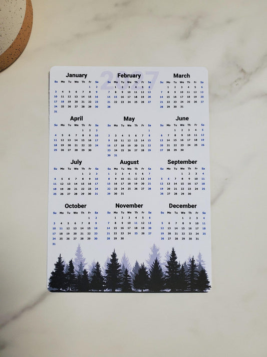 Year At A Glance Calendar Sticker - Pine Trees (Blue) Design