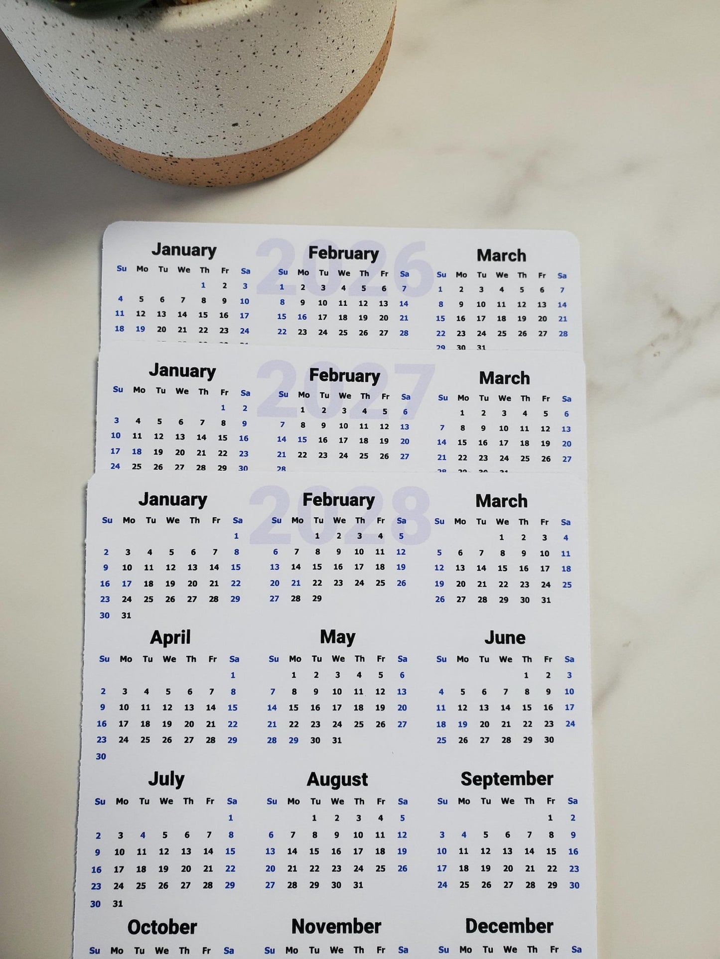 Year At A Glance Calendar Sticker - Pine Trees (Blue) Design