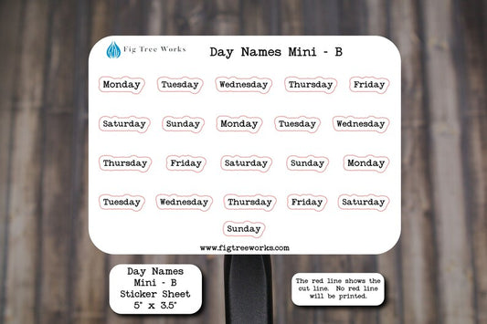 Day Names Mini Sticker Sheet | Weekday Name Sticker, Kiss Cut, Matte Finish