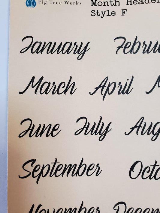 Month Header Planner Stickers - Style F