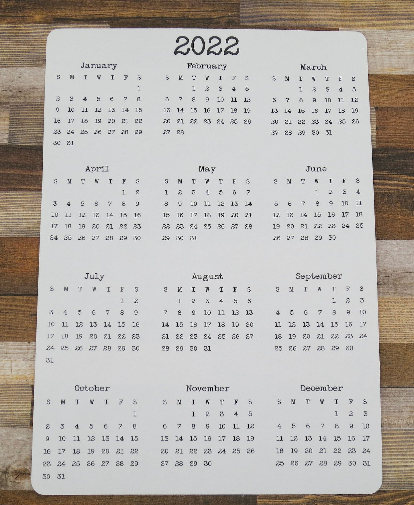 Year At A Glance Calendar Sticker - B5