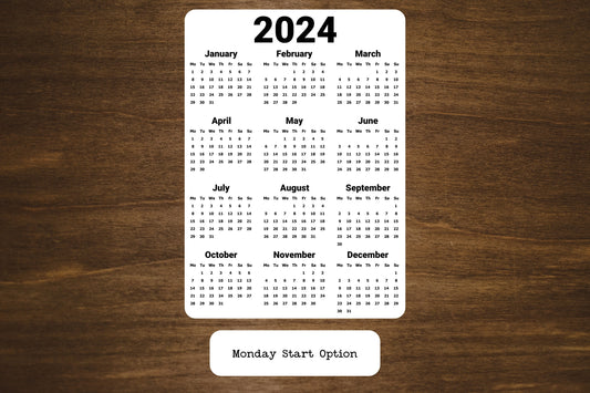 Year At A Glance Calendar Sticker - Minimalist Bold Design