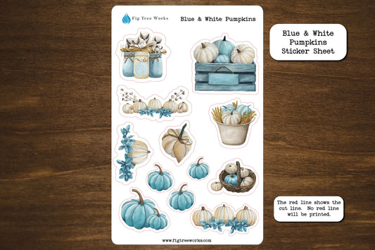 Blue and White Pumpkins Sticker Sheet