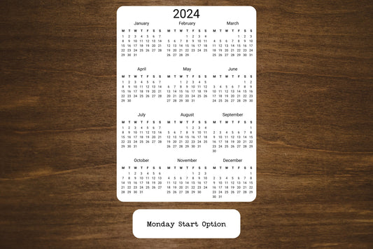 Year At A Glance Calendar Sticker - Modern Minimalist Design