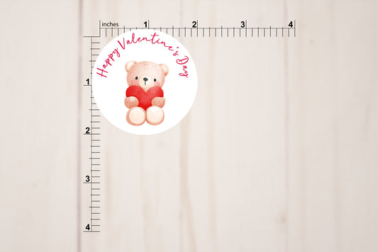 Happy Valentine's Day Round Stickers - Bear Design