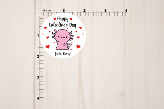 Happy Valentine's Day 2" Circle Stickers - Axolotl