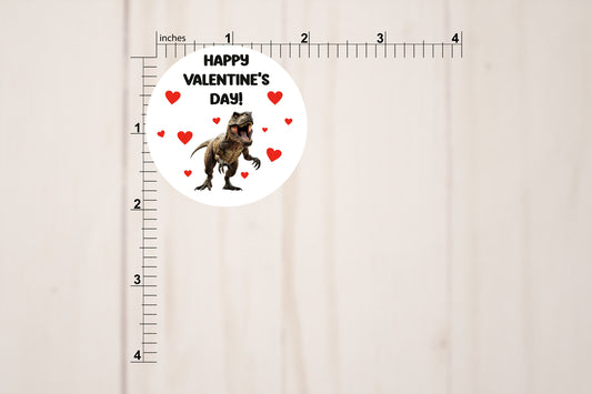 Happy Valentine's Day 2" Circle Stickers - Dinosaur