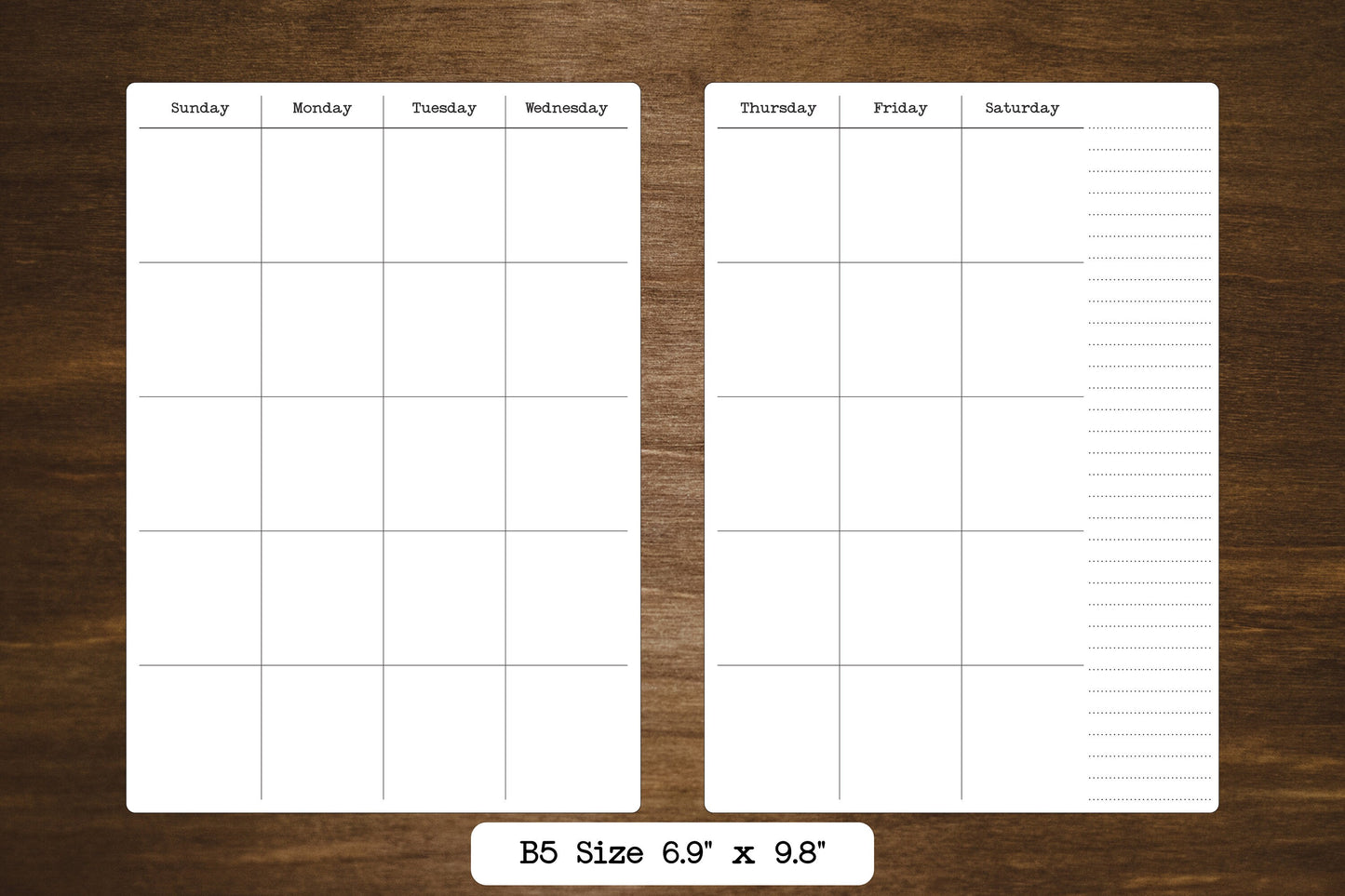 Two Page Undated Calendar Stickers - B5