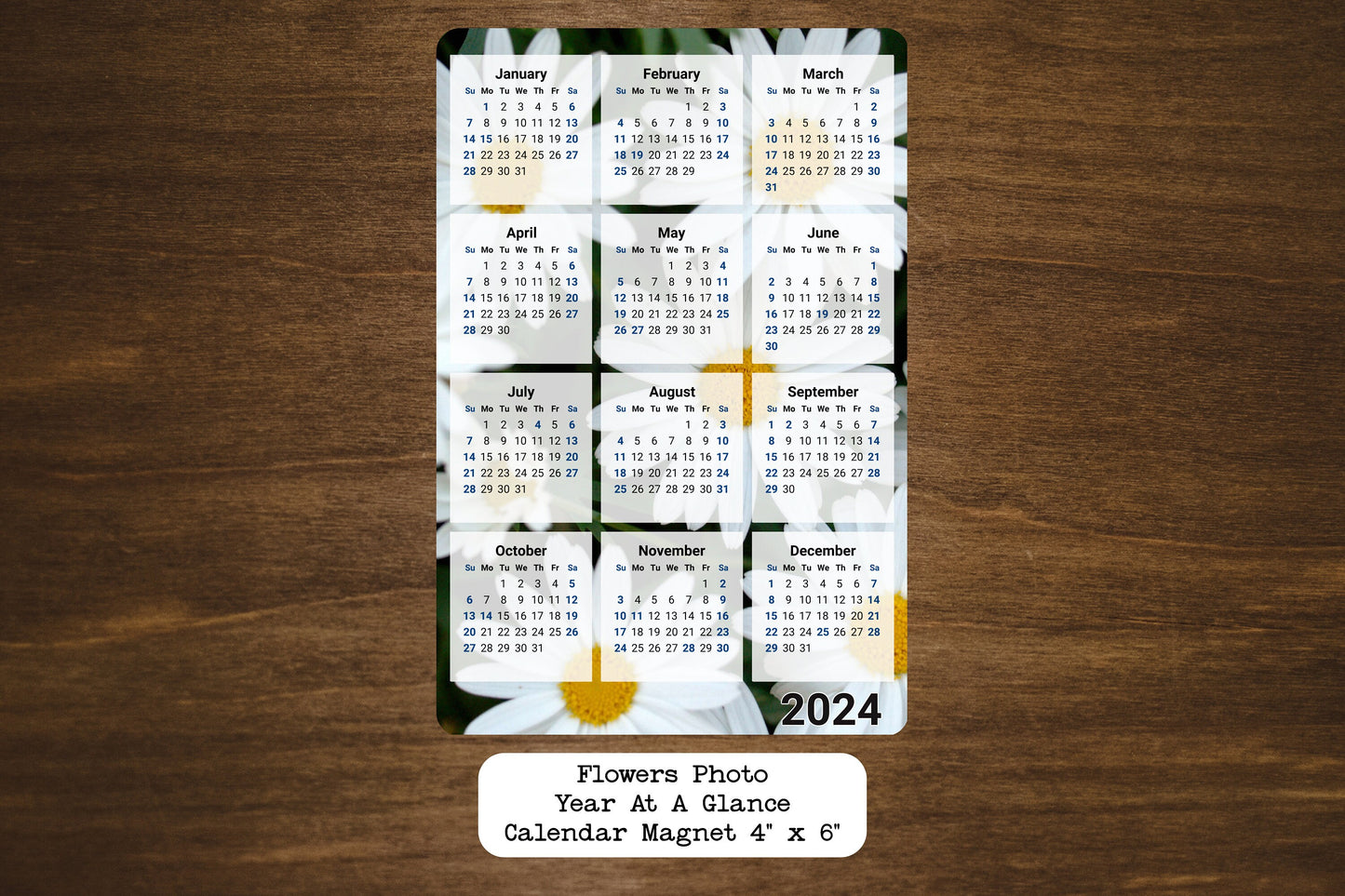 Flowers Photo Calendar Magnet 4" x 6"
