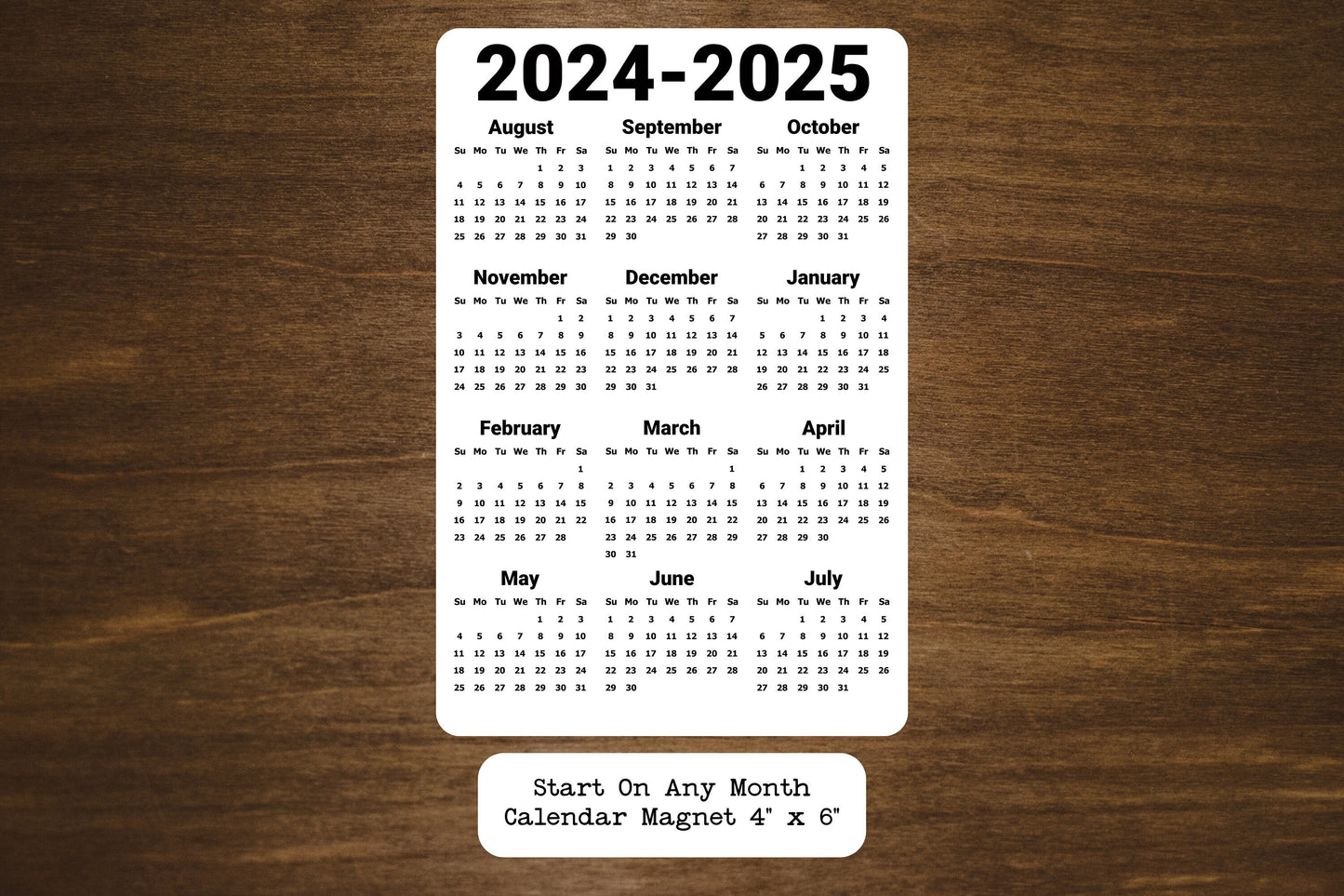 Calendar Magnet Clean Bold Design 4" x 6"