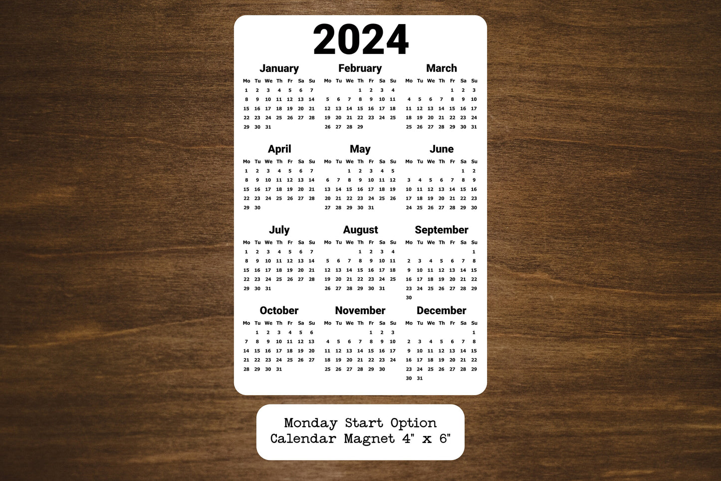 Calendar Magnet Clean Bold Design 4" x 6"