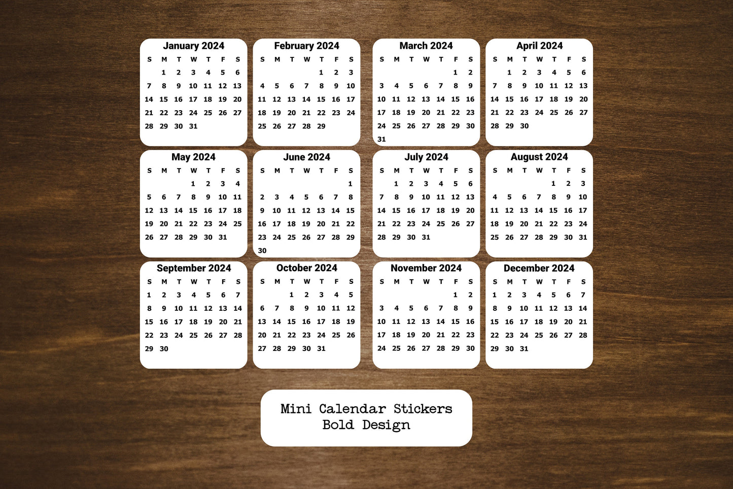 Mini Calendar Stickers - Bold Design