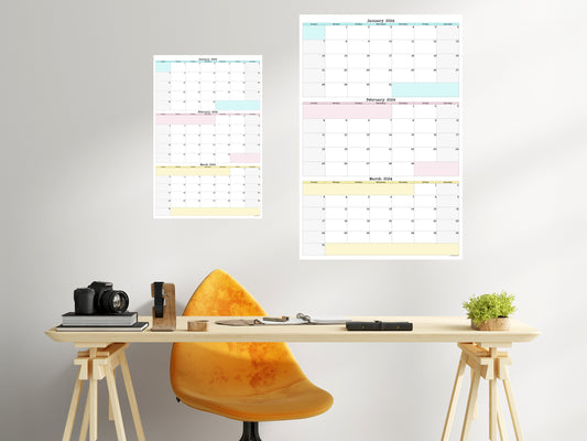 Large Quarterly Wall Calendar With Three Months