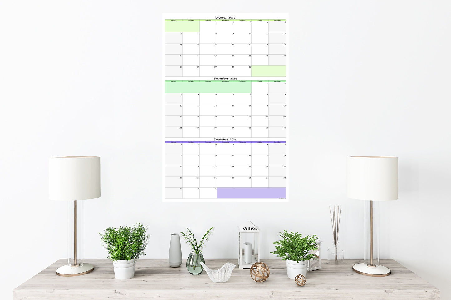 Large Quarterly Wall Calendar With Three Months