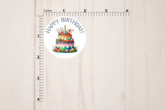 Happy Birthday Cake Round Stickers