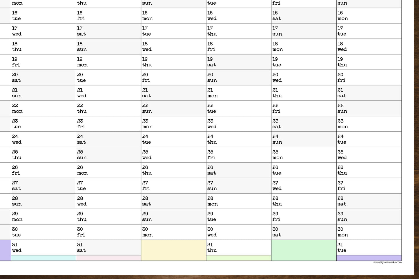 Large Wall Calendar Top Down Months