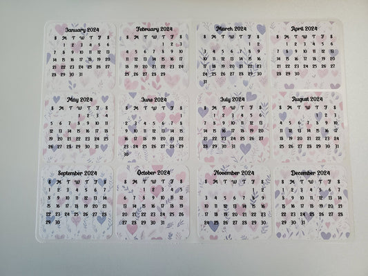 Mini Calendar Stickers with Hearts - Style D