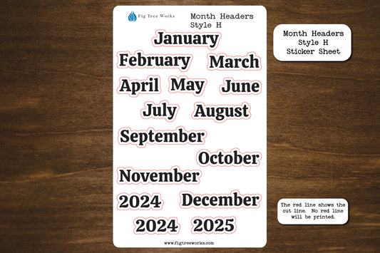 Month Header Planner Stickers - Style H