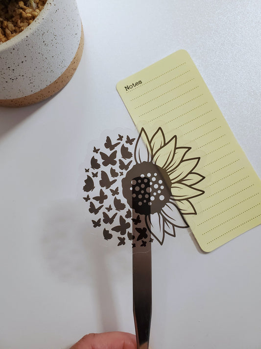 Sunflower and Butterflies Clear Vinyl Sticker - Style A