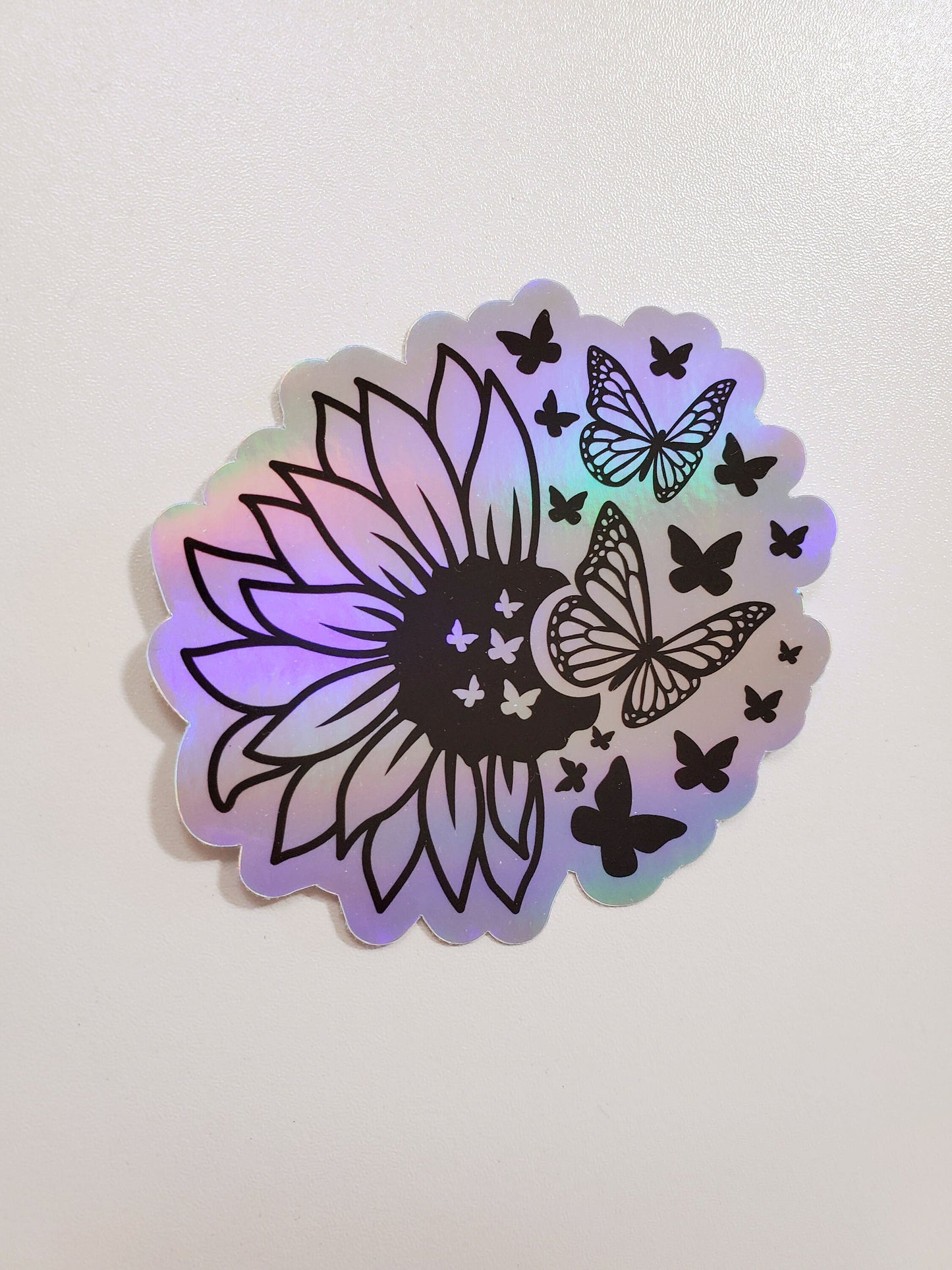 Sunflower and Butterflies Holographic Vinyl Sticker - Style B