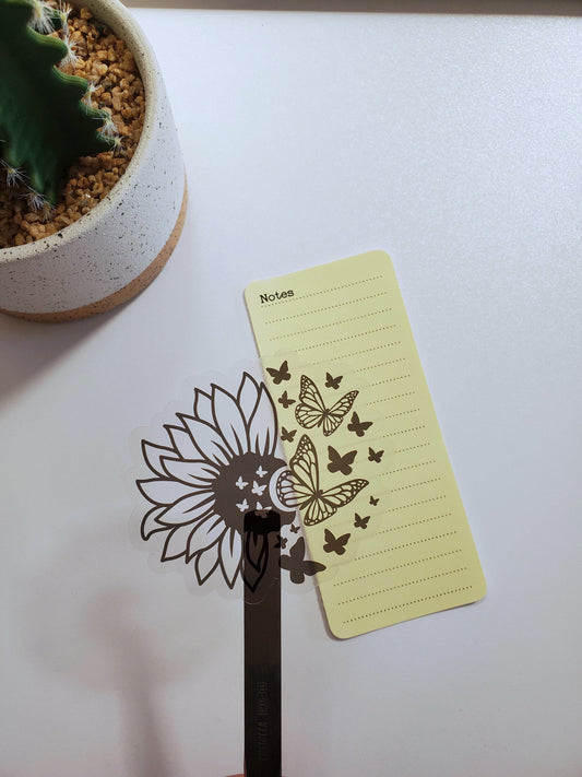 Sunflower and Butterflies Clear Vinyl Sticker - Style B