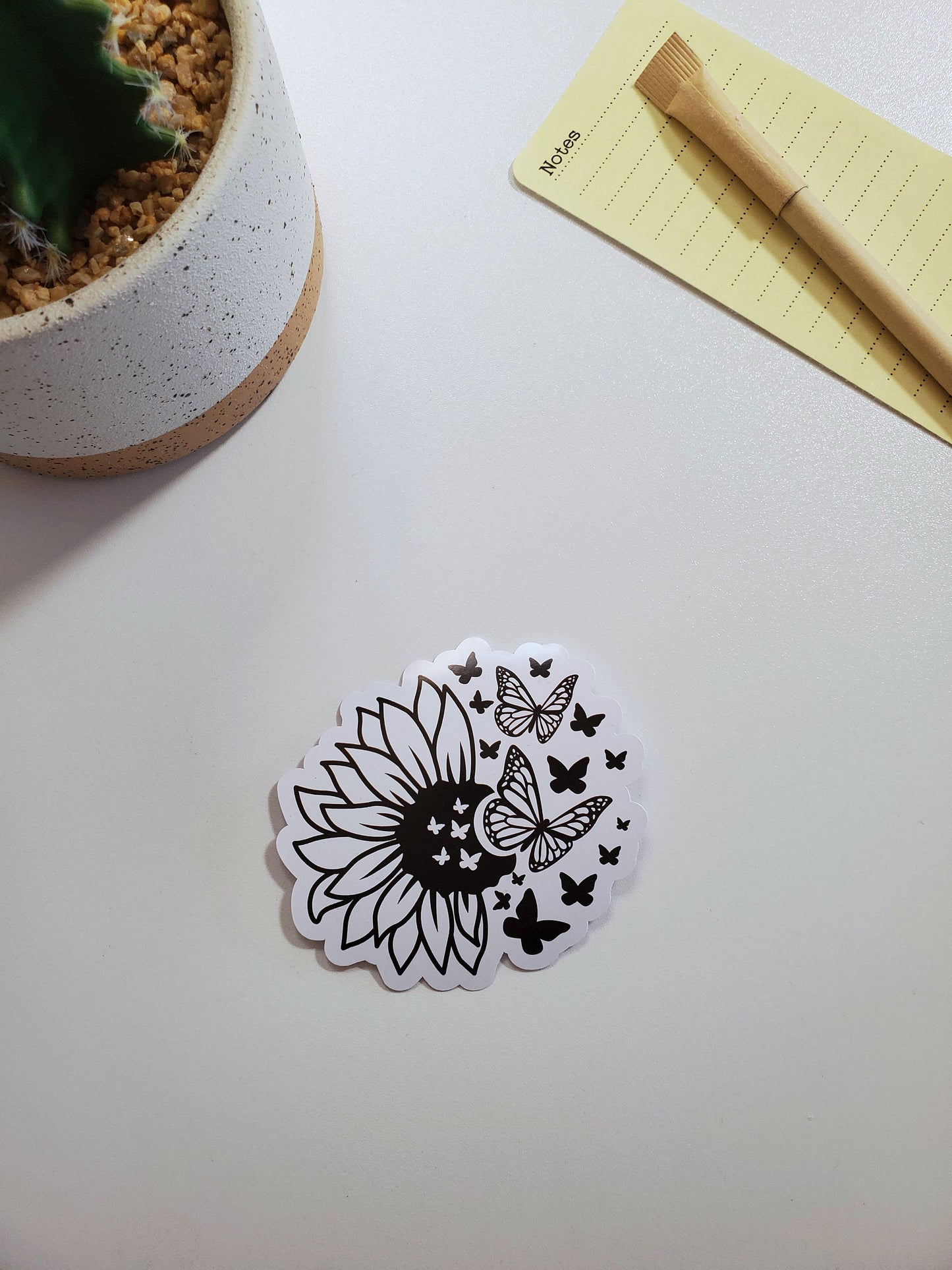 Sunflower and Butterflies Vinyl Sticker - Style B