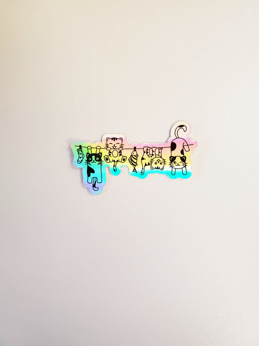 Cats Hanging Holographic Vinyl Sticker