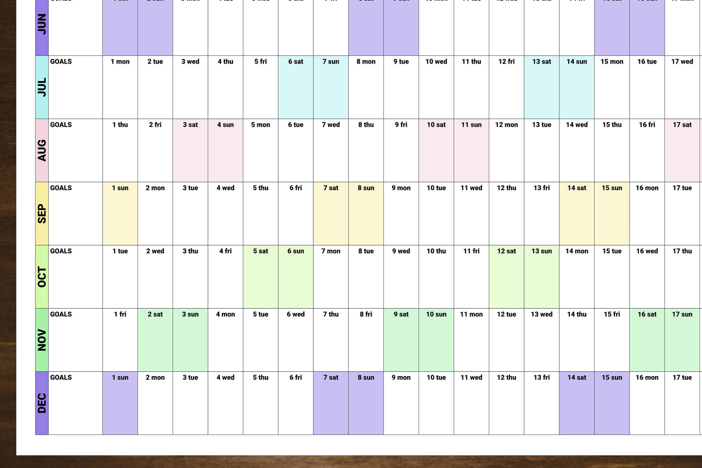 Large Wall Calendar With Goals And Notes Section