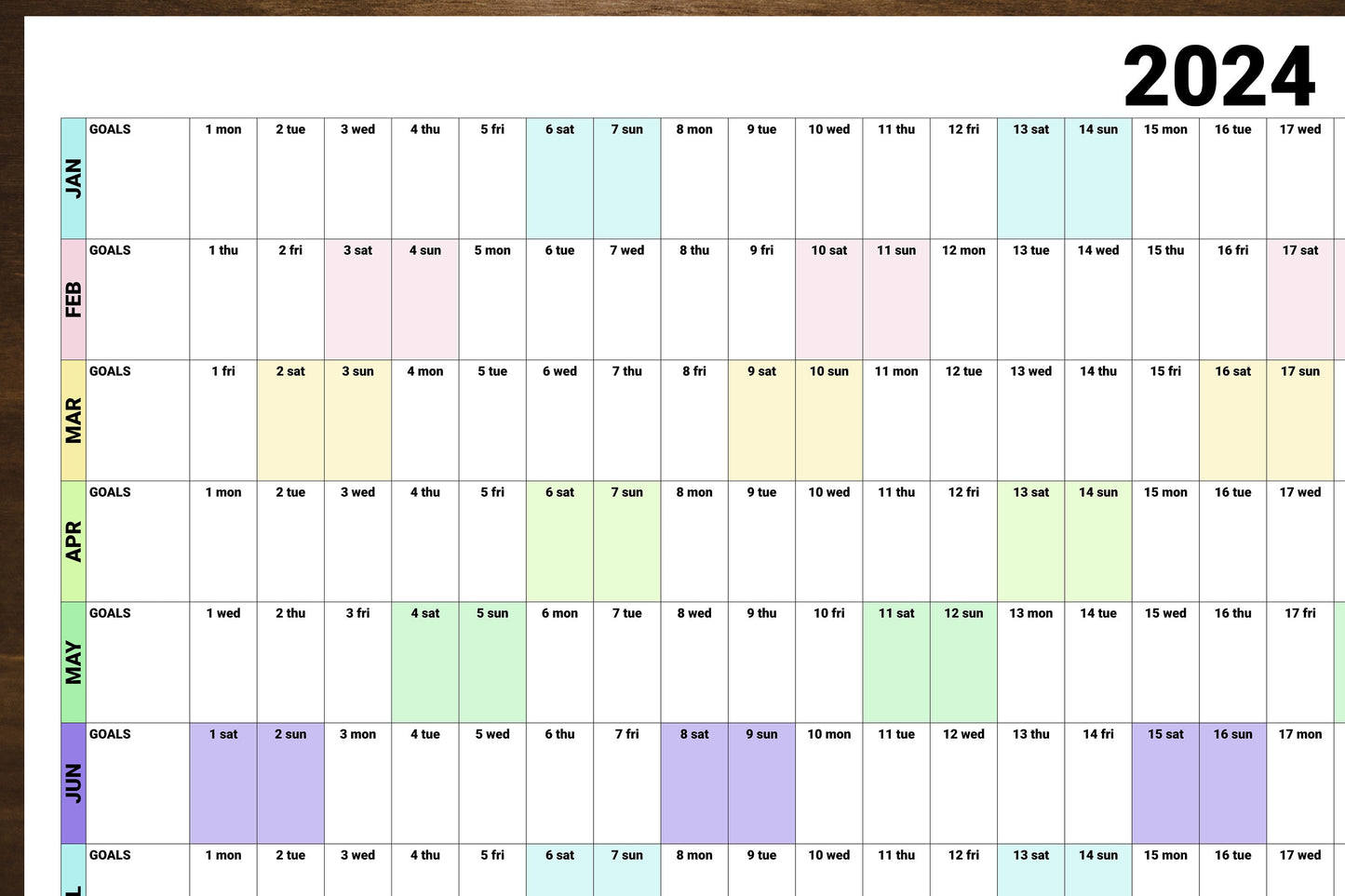 Large Wall Calendar With Goals And Notes Section