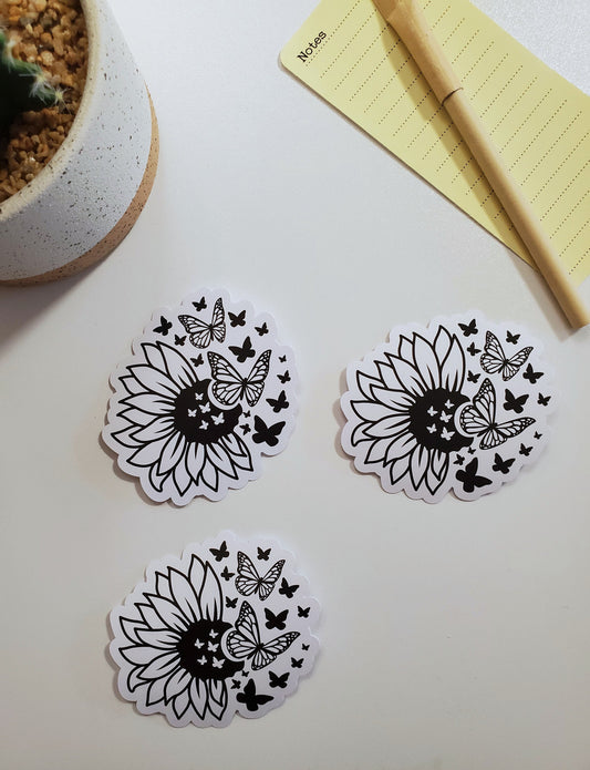Sunflower and Butterflies Vinyl Sticker - Style B
