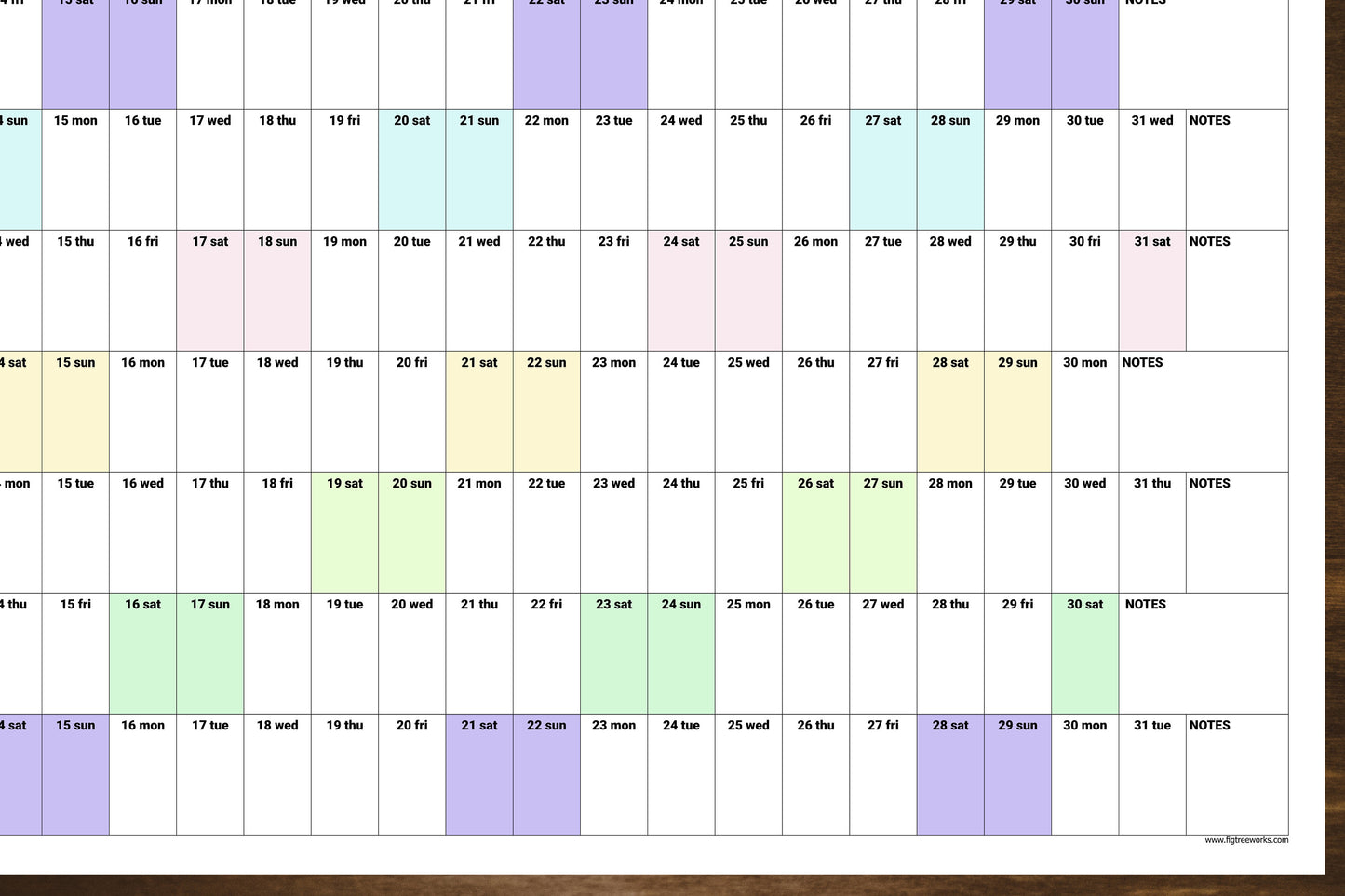 Large Wall Calendar With Goals And Notes Section