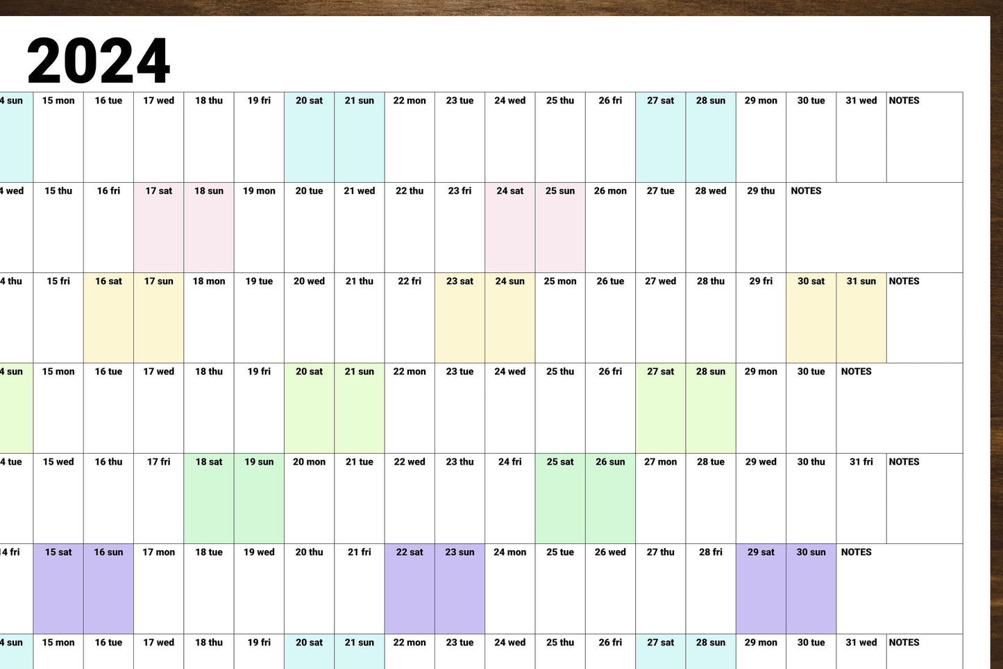 Large Wall Calendar With Goals And Notes Section