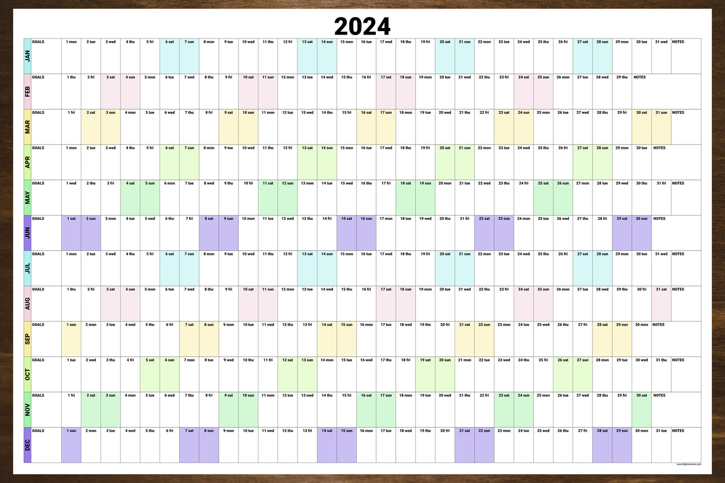 Large Wall Calendar With Goals And Notes Section