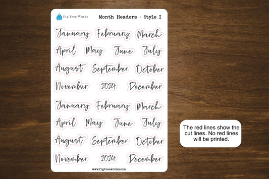 Month Header Planner Stickers - Style I