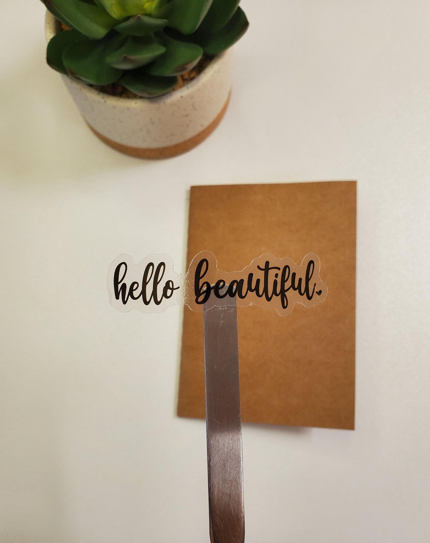 Hello Beautiful Sticker for Laptops, Water Bottles, Journals | Die Cut, Clear Transparent Vinyl