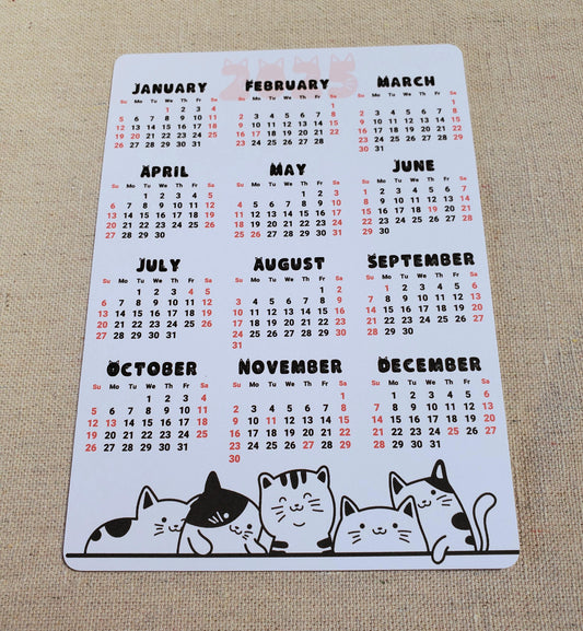 Cat Lover Year At A Glance Cardstock Calendar | Start On Any Month | NOT A STICKER | White Paper Cardstock With Matte Finish | 5" x 7"