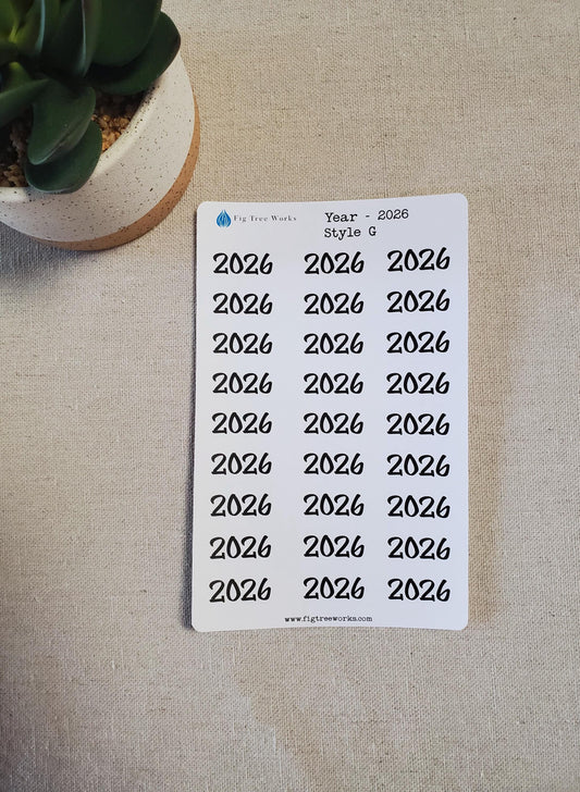 Year Stickers for Calendars, Planners, Journals | Kiss Cut, Matte Finish | Style G