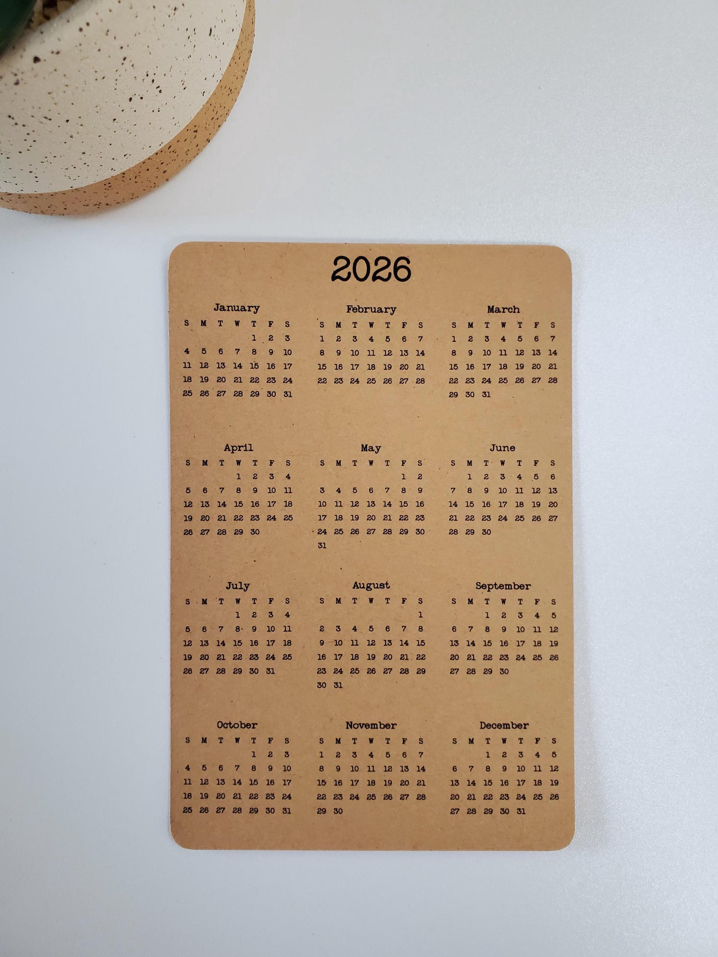 Double Sided Year At A Glance Cardstock Calendar With 2 Years 4" x 6"