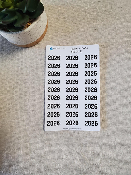 Year Stickers for Calendars, Planners, Journals | Kiss Cut, Matte Finish | Style E