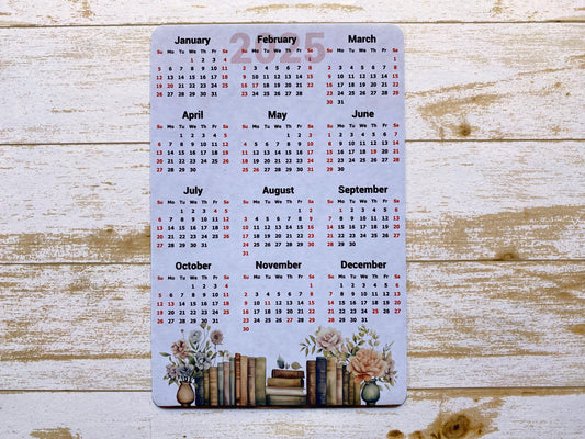 Calendar Magnet With Books Design 4" x 6" Start On Any Month | Year at a Glance | Glossy Magnetic Calendar for Fridge