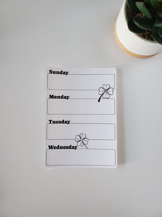 Two Page Undated Weekly Stickers Starts Sunday or Monday | Two Stickers Per Week | Clovers Shamrock Design | 5" x 7"