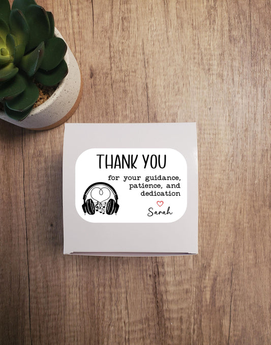 Music Thank You For Your Guidance, Patience, Dedication Label Sticker | Customizable Name | 3" x 2" Label