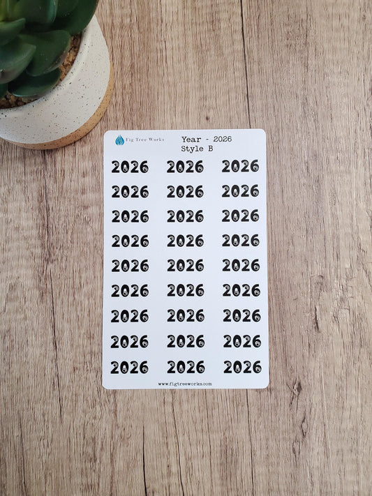 Year Stickers for Calendars, Planners, Journals | Kiss Cut, Matte Finish | Style B
