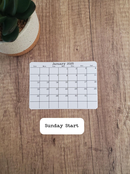 Small 5" x 3.5" Landscape Calendar Stickers for Planners and Journals | Sunday or Monday Start | Monthly Sticker, Matte Finish