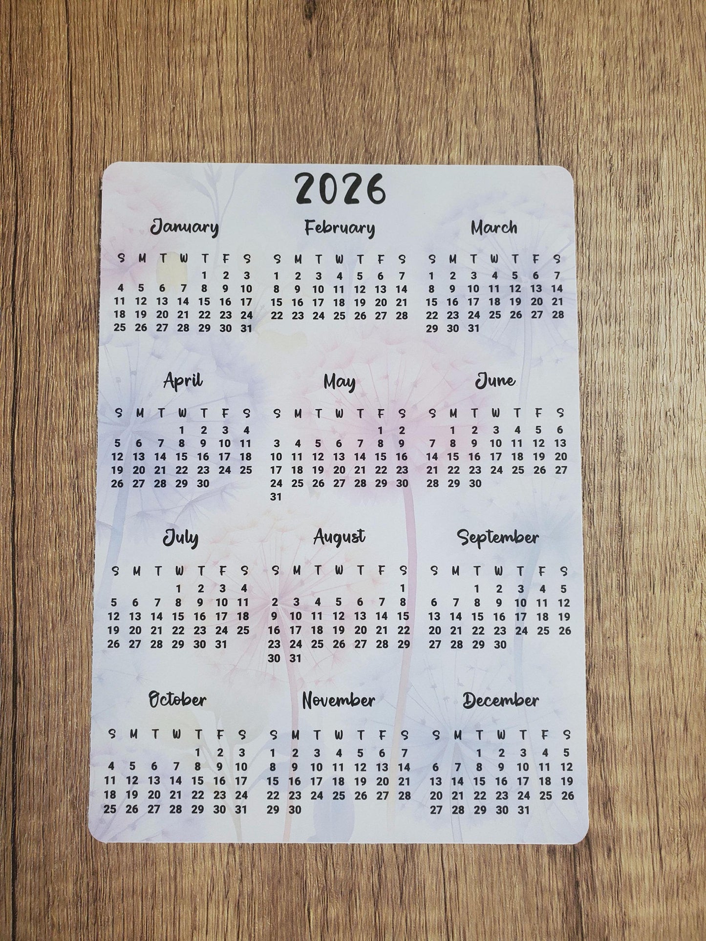 Year At A Glance Calendar Sticker Dandelion Design